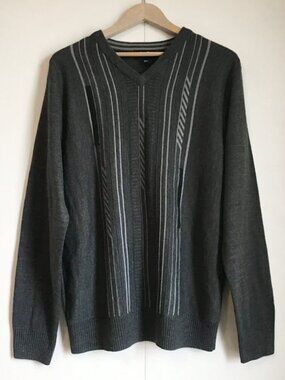 VTG Arnold Palmer Grey V-Neck Striped Sweater Medium DOS Grandpacore